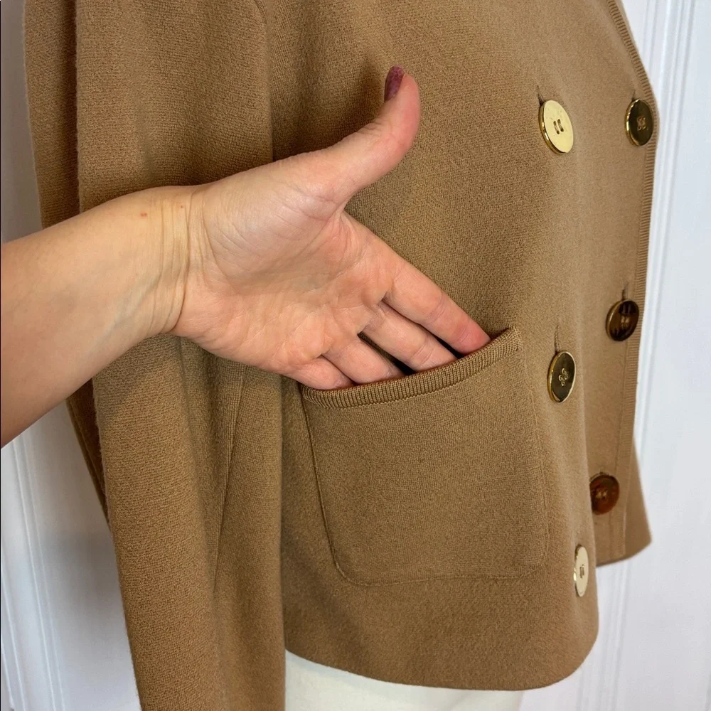 ANDREA JOVINE Camel Wool Cropped Peacoat Jacket Gold Buttons - Size L - Picture 5 of 10